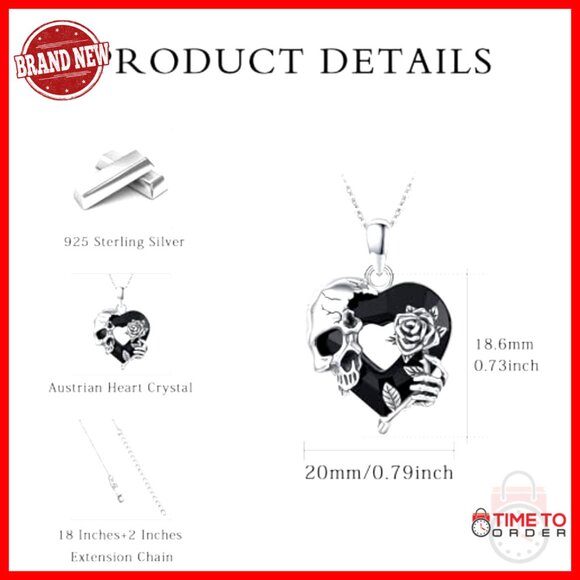 Sterling Silver Skull Pendant Necklace Gothic Jewelry Adjustable Chain Retro - Picture 3 of 7